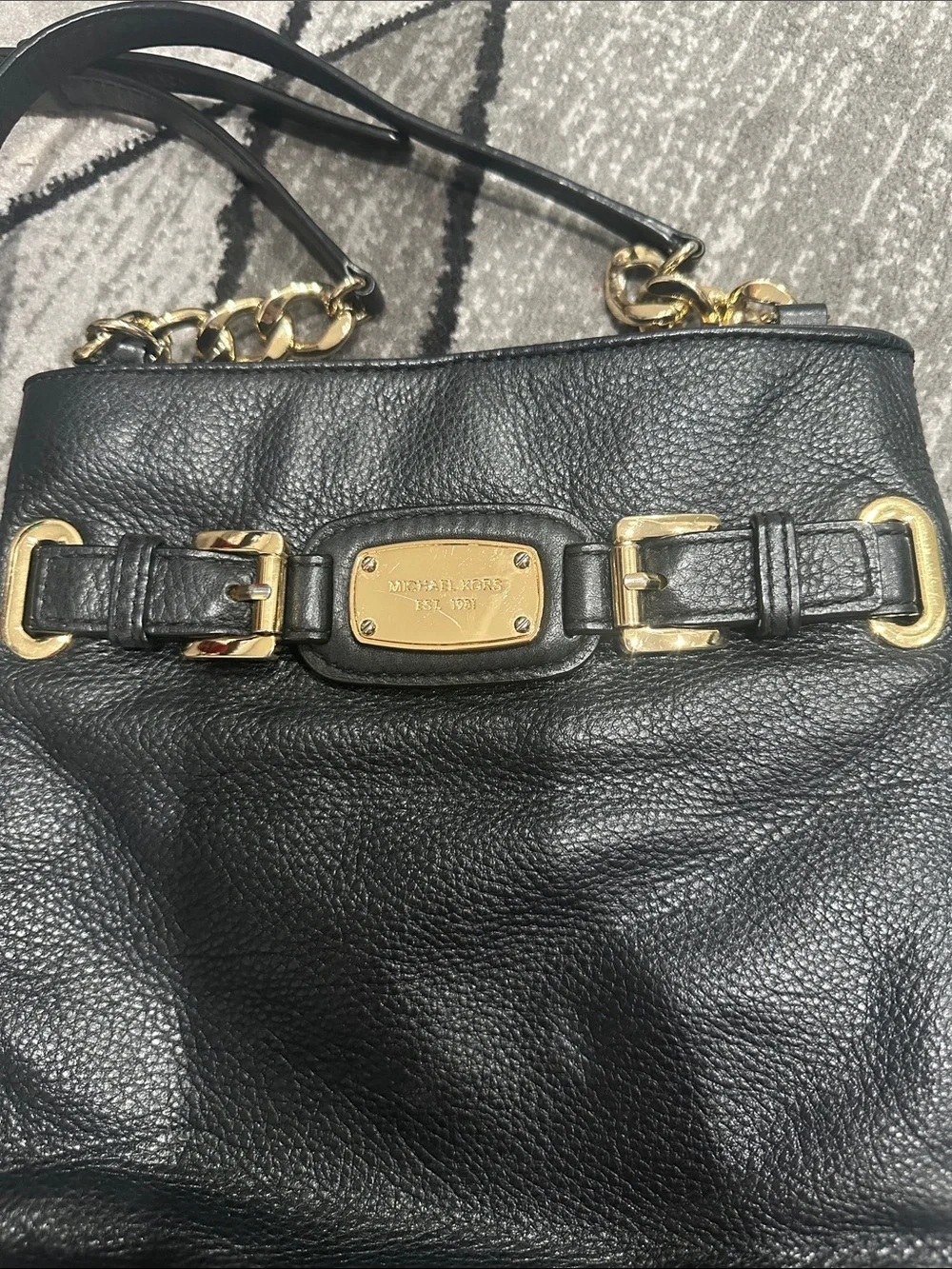 Michael Kors Black Leather Crossbody with Gold-Tone Accents